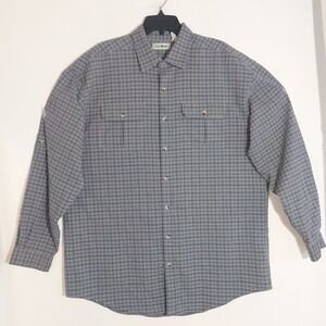 LL Bean Mens Plaid Long Sleeve Button Up Shirt Work Utility XL Tall Green Bl EUC